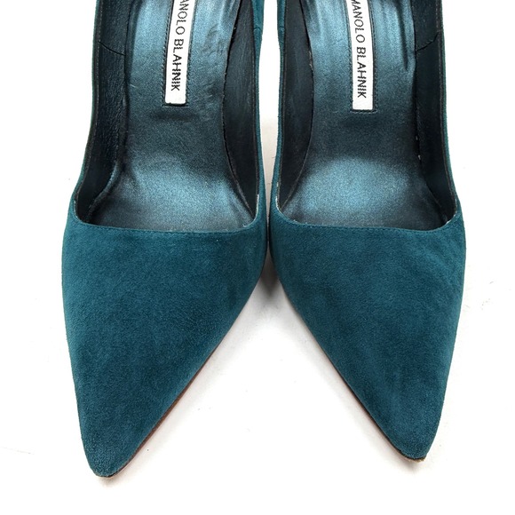 Manolo Blahnik BB Suede Pumps Teal Pointed Stiletto Heels Slip On Sz 39.5 / 9.5 - Picture 4 of 9